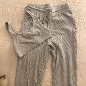 Zara Light Grey Waffle Knit Joggers & Crop Top